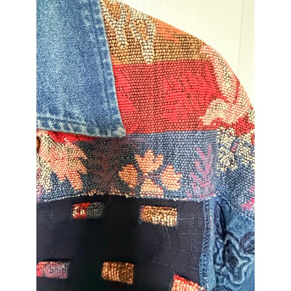 Karen Hart Patchwork Tapestry Denim Jacket Embroidered Mixed Boho vintage Coat - Picture 3 of 8